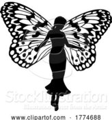 Vector Illustration of a Fairy in Silhouette with Butterfly Wings by AtStockIllustration