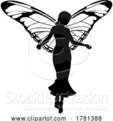Vector Illustration of a Fairy in Silhouette with Butterfly Wings by AtStockIllustration