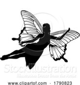 Vector Illustration of a Fairy in Silhouette with Butterfly Wings by AtStockIllustration