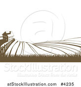 Vector Illustration of a Farm House and Rolling Hills in Brown and White by AtStockIllustration