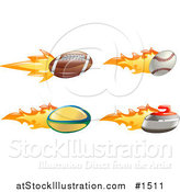 Vector Illustration of a Fast Fiery American Football, Baseball, Rugby Ball and Curling Stone by AtStockIllustration