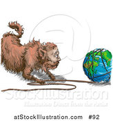 Vector Illustration of a Fat Cat Pulling String off of the World by AtStockIllustration