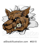 Vector Illustration of a Ferocious Brown Wolf Breaking Through a Wall by AtStockIllustration