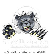 Vector Illustration of a Ferocious Gray Wolf Slashing and Breaking Through a Wall by AtStockIllustration