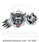 Vector Illustration of a Ferocious Gray Wolf Slashing Through a Wall with a Soccer Ball by AtStockIllustration