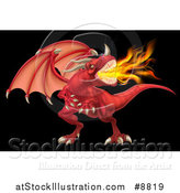 Vector Illustration of a Fierce Angry Red Fire Breathing Dragon with a Horned Nose, on Black by AtStockIllustration