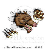 Vector Illustration of a Fierce Brown Boar Monster Clawing Through a Wall by AtStockIllustration