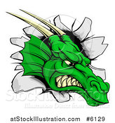 Vector Illustration of a Fierce Green Dragon Mascot Head Breaking Through a Wall by AtStockIllustration