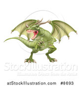 Vector Illustration of a Fierce Green Dragon with a Horned Nose by AtStockIllustration