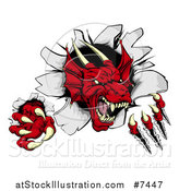 Vector Illustration of a Fierce Red Dragon Mascot Slashing Through a Wall by AtStockIllustration