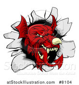 Vector Illustration of a Fierce Red Welsh Dragon Mascot Head Breaking Through a Wall by AtStockIllustration