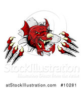 Vector Illustration of a Fierce Red Welsh Dragon Mascot Shredding Through a Wall by AtStockIllustration