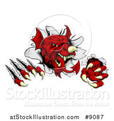 Vector Illustration of a Fierce Red Welsh Dragon Mascot Shredding Through a Wall by AtStockIllustration