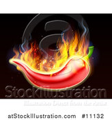 Vector Illustration of a Fiery Burning Hot Red Chile Pepper on Black by AtStockIllustration