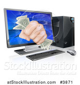 Vector Illustration of a Fist with Cash Bursting Through a Computer Screen by AtStockIllustration