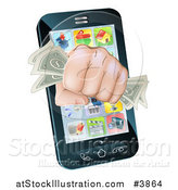 Vector Illustration of a Fist with Cash Emerging from a Smart Phone by AtStockIllustration