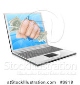 Vector Illustration of a Fist with Money Punching Through a Laptop Computer by AtStockIllustration