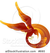 Vector Illustration of a Flaming Red and Orange Phoenix Fire Bird Flying in a Circle, Symbolizing Rebirth by AtStockIllustration