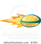 Vector Illustration of a Flaming Yellow Rugby Ball Flying past by AtStockIllustration