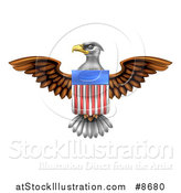 Vector Illustration of a Flying Bald Eagle with an American Flag Shield by AtStockIllustration