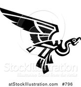 Vector Illustration of a Flying Mayan or Aztec Bird Design in Black and White by AtStockIllustration