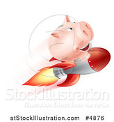 Vector Illustration of a Flying Piggy Bank on a Rocket by AtStockIllustration