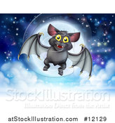 Vector Illustration of a Flying Vampire Bat over a Full Moon by AtStockIllustration