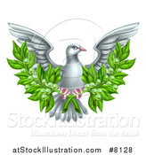 Vector Illustration of a Flying White Peace Dove Holding Crossed Olive Branches by AtStockIllustration