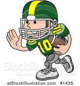 Vector Illustration of a Football Player Athlete in a Green and Yellow Uniform, Running with the Ball in Hand by AtStockIllustration