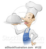Vector Illustration of a French Male Chef Carrying a Silver Serving Platter of Food by AtStockIllustration
