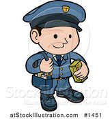 Vector Illustration of a Friendly and Smiling Mail Man in a Blue Uniform, Carrying a Bag of Letters by AtStockIllustration