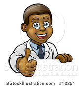 Vector Illustration of a Friendly Black Male Doctor Giving a Thumb up over a Sign by AtStockIllustration