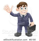Vector Illustration of a Friendly Businessman Waving and Carrying a Briefcase by AtStockIllustration