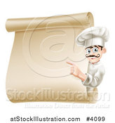 Vector Illustration of a Friendly Chef Pointing to a Scroll Menu by AtStockIllustration