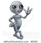 Vector Illustration of a Friendly Gray Alien Waving Hello by AtStockIllustration