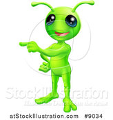 Vector Illustration of a Friendly Green Alien Pointing to the Right by AtStockIllustration