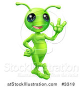Vector Illustration of a Friendly Green Alien Waving Hello by AtStockIllustration