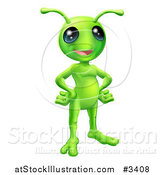 Vector Illustration of a Friendly Green Alien with Its Hands on Its Hips by AtStockIllustration