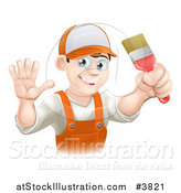 Vector Illustration of a Friendly Male House Painter Holding a Brush and Waving by AtStockIllustration