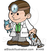 Vector Illustration of a Friendly Male Veterinarian Petting a Dog and Holding a Cat During a Yearly Exam by AtStockIllustration