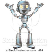 Vector Illustration of a Friendly Metal Robot Happily Gesturing with His Arms up by AtStockIllustration