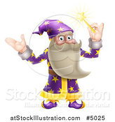 Vector Illustration of a Friendly Old Wizard Holding up a Magic Wand by AtStockIllustration