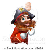 Vector Illustration of a Friendly Pirate Captain Pointing at a Sign with a Hook by AtStockIllustration