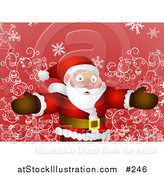 Vector Illustration of a Friendly Santa Standing with Open Arms over Red and Swirls by AtStockIllustration