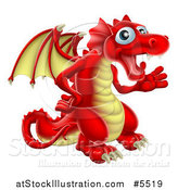 Vector Illustration of a Friendly Waving Red and Yellow Dragon by AtStockIllustration