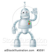 Vector Illustration of a Friendly Waving Robot Mascot by AtStockIllustration
