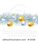 Vector Illustration of a Frozen Christmas Garland with Silver and Gold Bauble Ornaments by AtStockIllustration