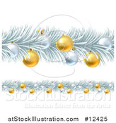 Vector Illustration of a Frozen Christmas Garlands with Silver and Gold Bauble Ornaments by AtStockIllustration