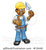 Vector Illustration of a Full Length Black Male Mason Worker Holding a Trowel and Giving a Thumb up by AtStockIllustration