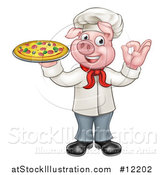 Vector Illustration of a Full Length Chef Pig Gesturing Perfect and Holding a Pizza by AtStockIllustration